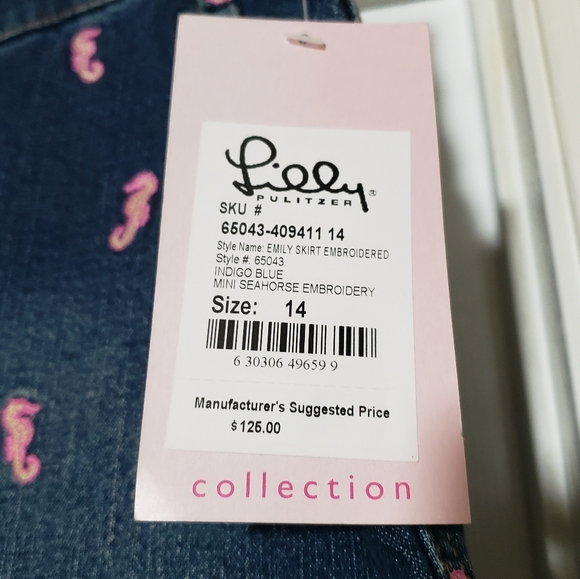 Vintage Lilly Pulitzer Emily Embroidered Denim Mini Skirt Size 14 Seahorses - Picture 3 of 7